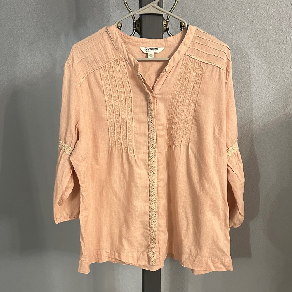 Tantrums light pink balloon sleeve blouse with embroidery detail